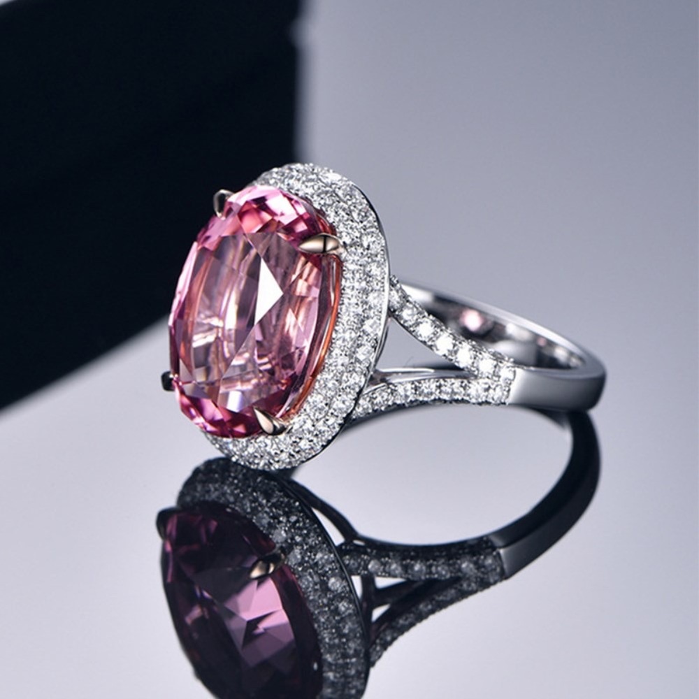 Silver and Pink Rhinestone Adjustable Ring - Picture 2 of 5